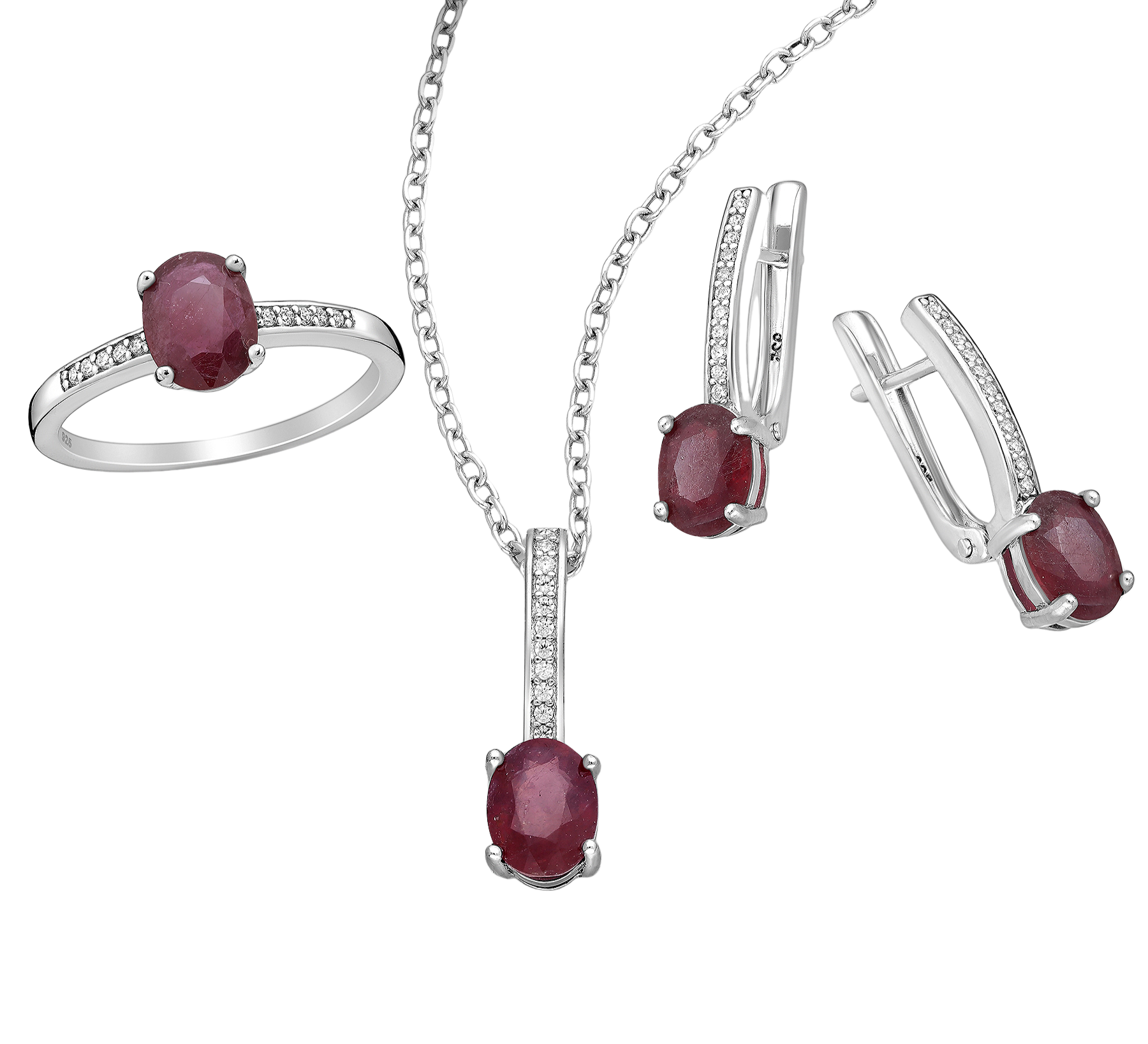Ruby set #358 - .925 silver (2 pcs/1 pair)