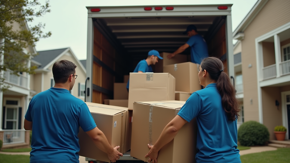Close-up view of a moving crew loading boxes into a truck in Charlotte