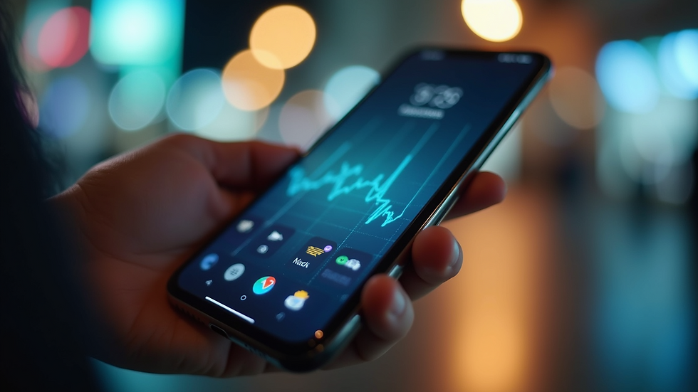 Close-up view of a smartphone screen showing a moving app with real-time tracking