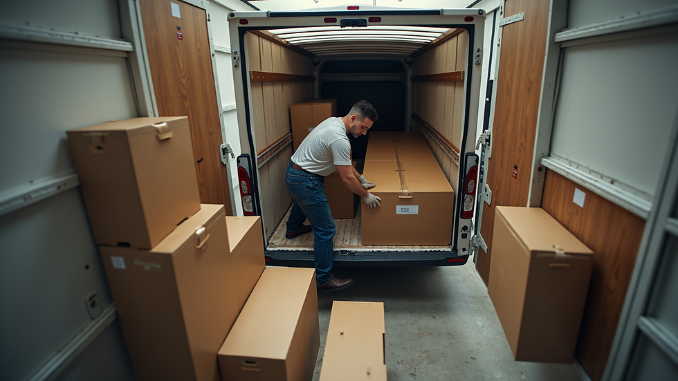 High angle view of a moving crew carefully loading furniture into a truck