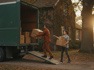 Eye-level view of a moving truck being loaded with packed boxes