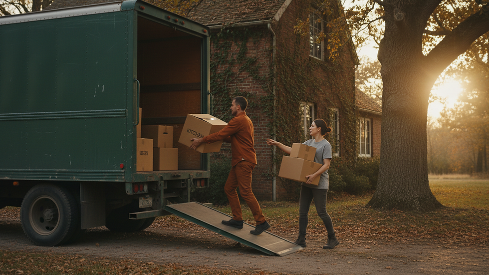 Eye-level view of a moving truck being loaded with packed boxes