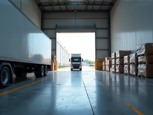 CampusHaul secure warehouse with loading dock and delivery truck