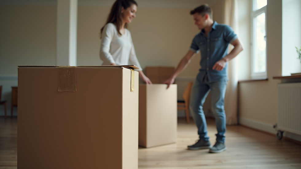 Close-up view of a mover carefully packing boxes in a student apartment