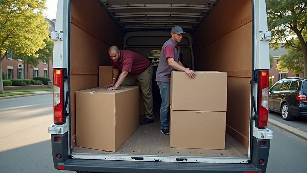 High angle view of CampusHaul movers loading furniture into a moving van in Roanoke