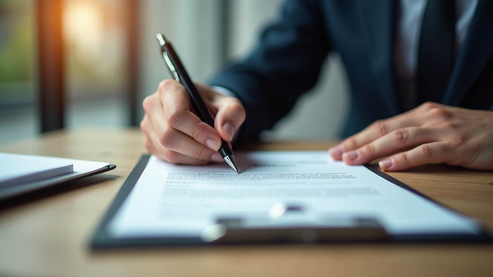 Close-up view of a moving contract being signed on a clipboard