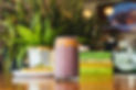 A smoothie with books behind