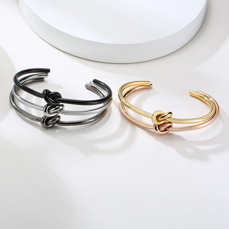 Thumbnail: Trendy Round Circular Open Knot Cuff Bangle Bracelets For Women Elegant GoldColo