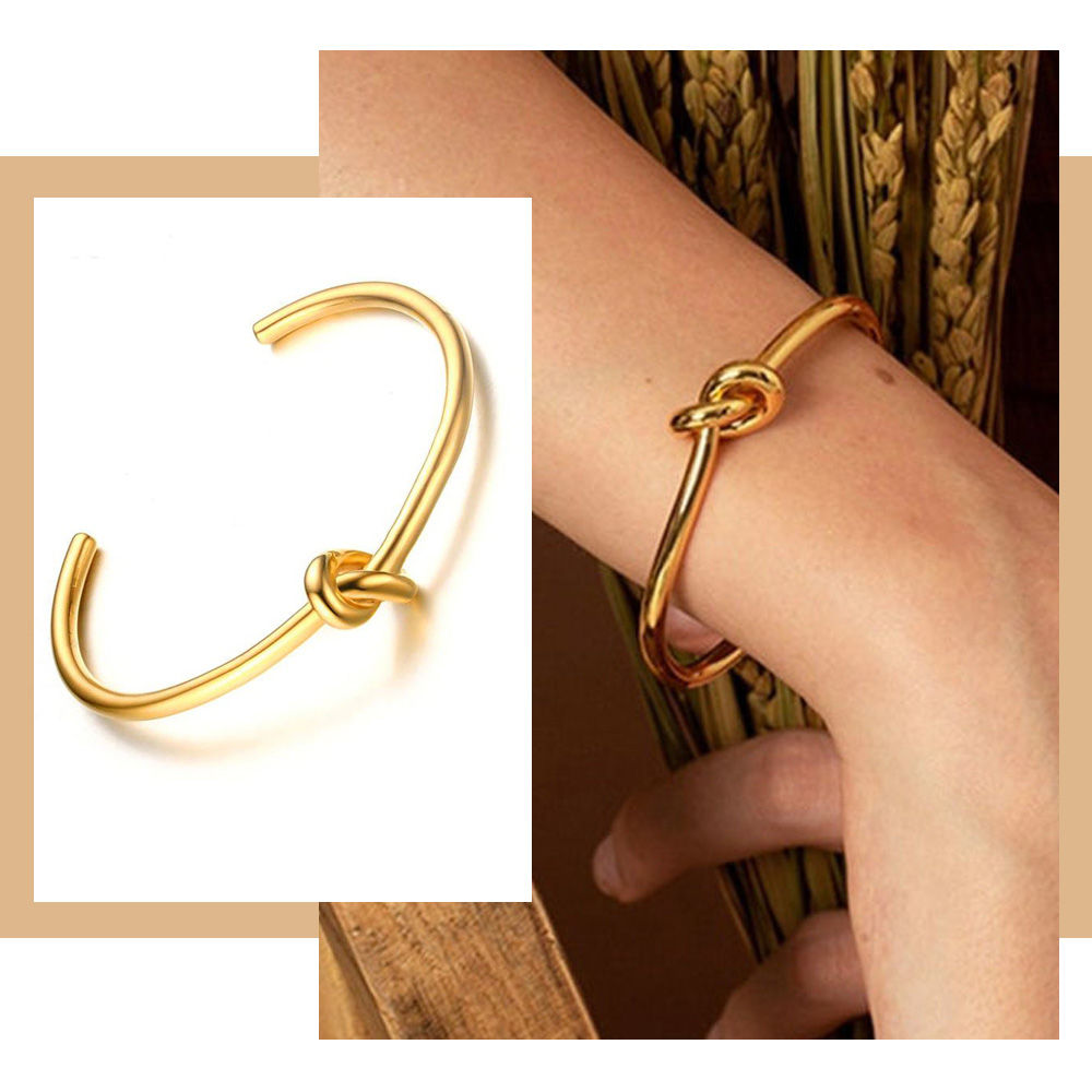Trendy Round Circular Open Knot Cuff Bangle Bracelets For Women Elegant GoldColo