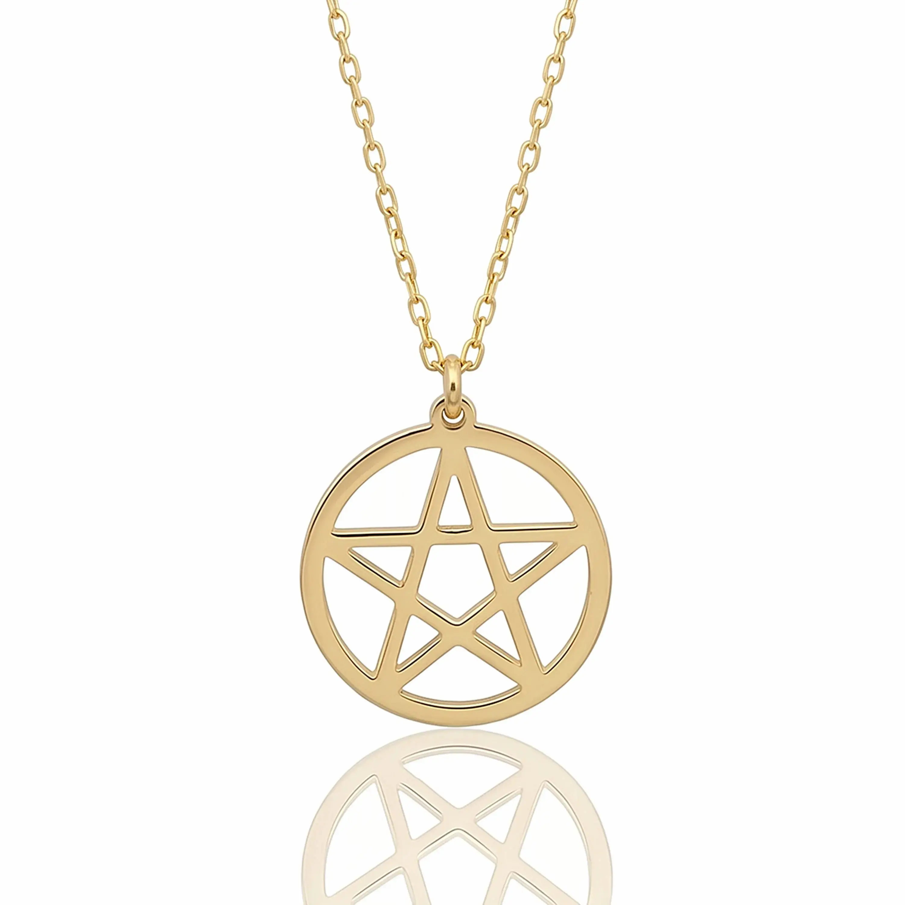 Dzgsilver 925 ayar gümüş minimalist pentagram kadın kolye stüdyo çekimi.