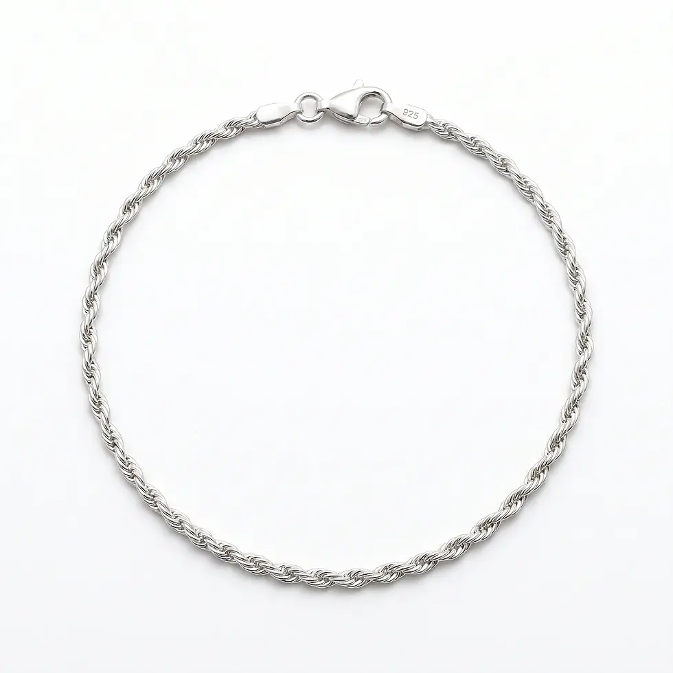 Küçük resim: Nötr fonda yansımalı, spiral burma formlu 1.35mm rodyum kaplama gümüş halat zincir erkek bileklik.