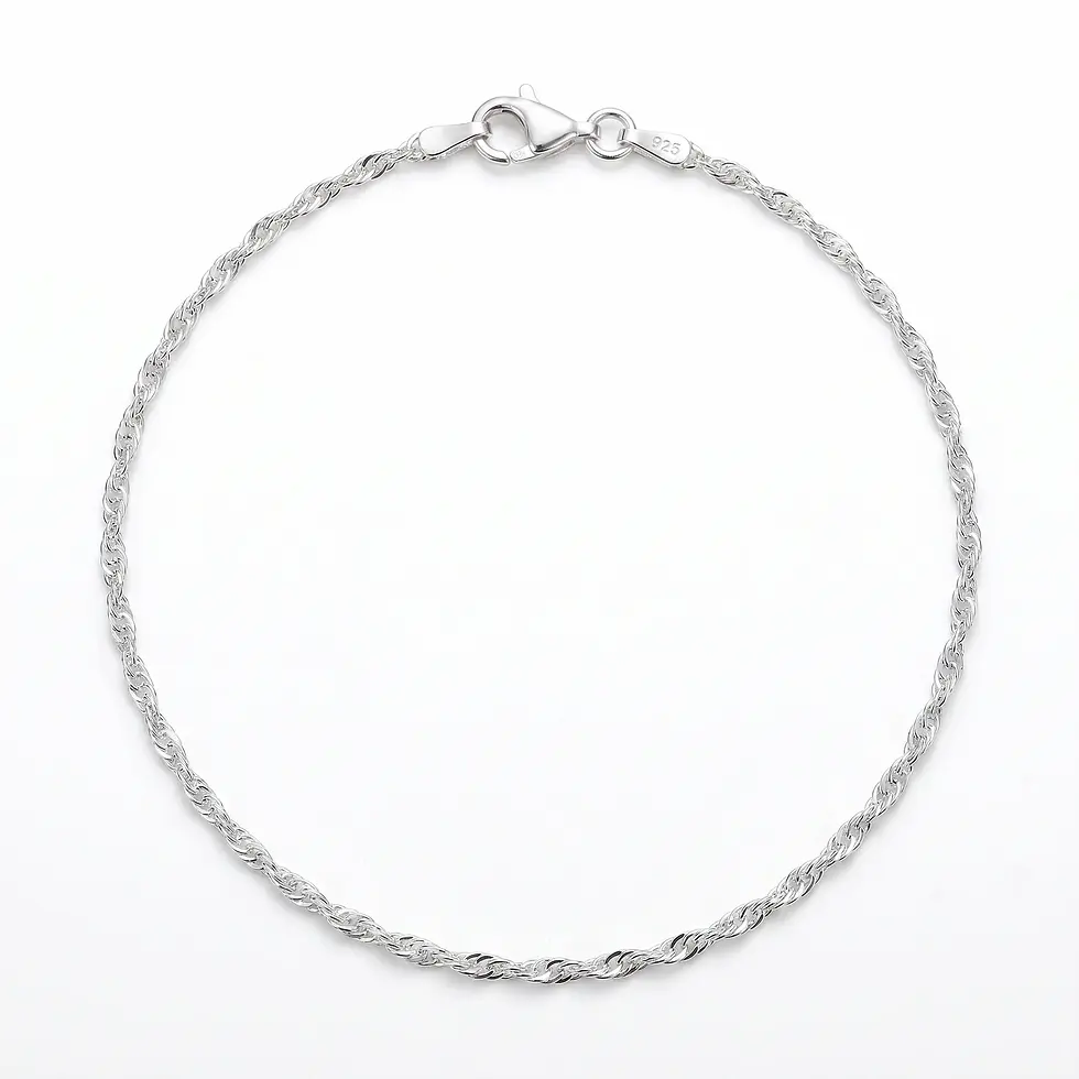 Küçük resim: Nötr fonda yansımalı, spiral kıvrımlı 1.94mm rodyum kaplama gümüş Singapur zincir erkek bileklik.