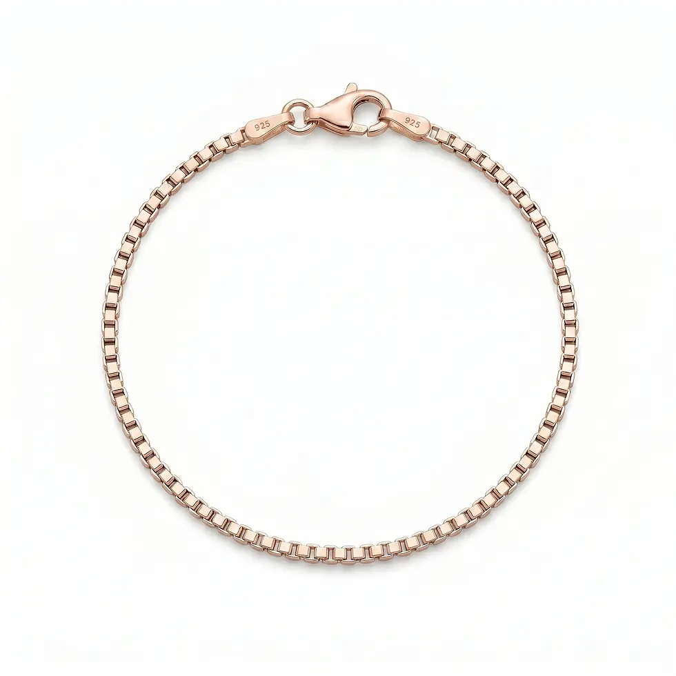 Küçük resim: Beyaz fonda yansımalı, papağan klipsli 1.50 mm rose gold kaplama gümüş küp zincir kadın bileklik.