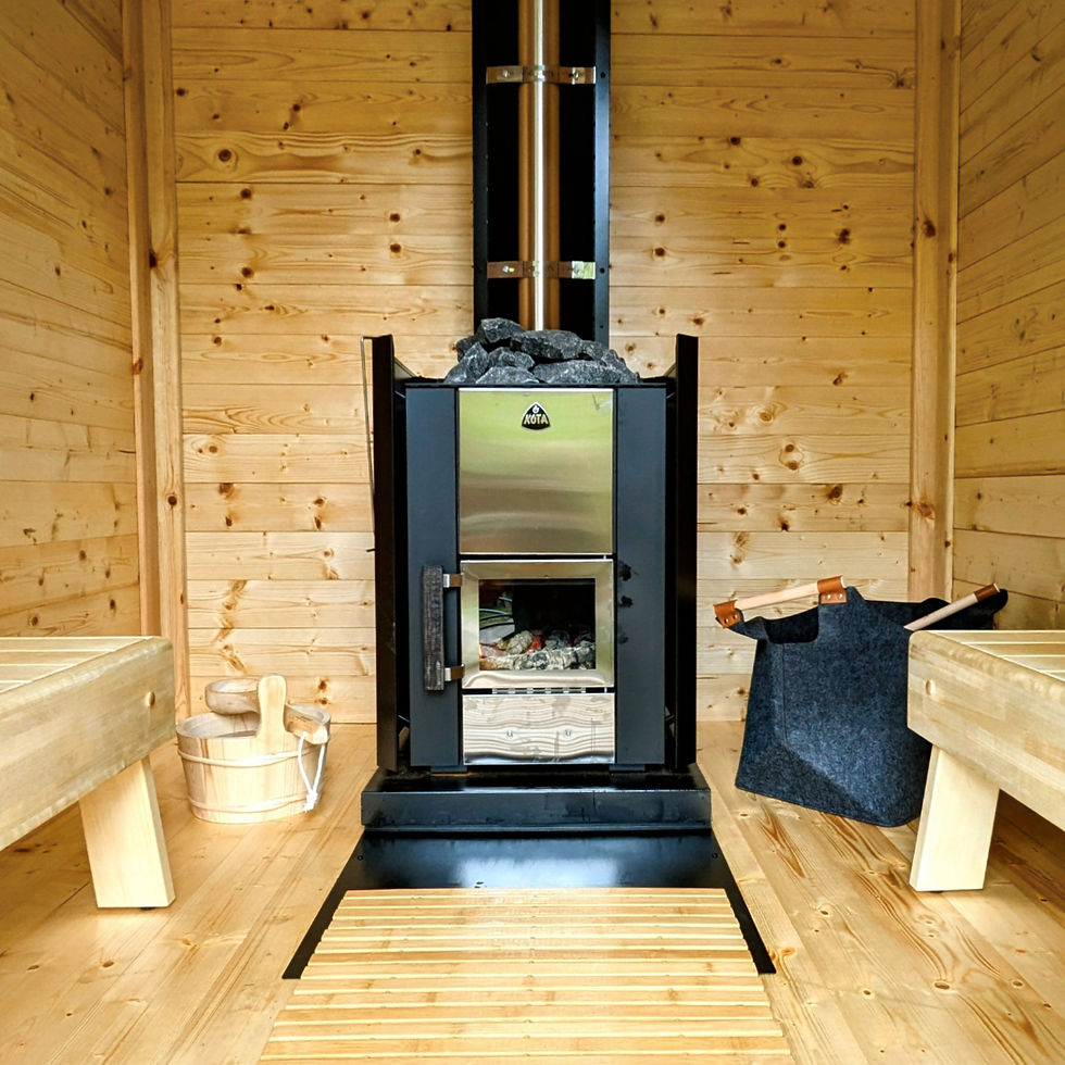 The private Sauna at the Orme Glamping pod at Emlyn's Coppice North Wales