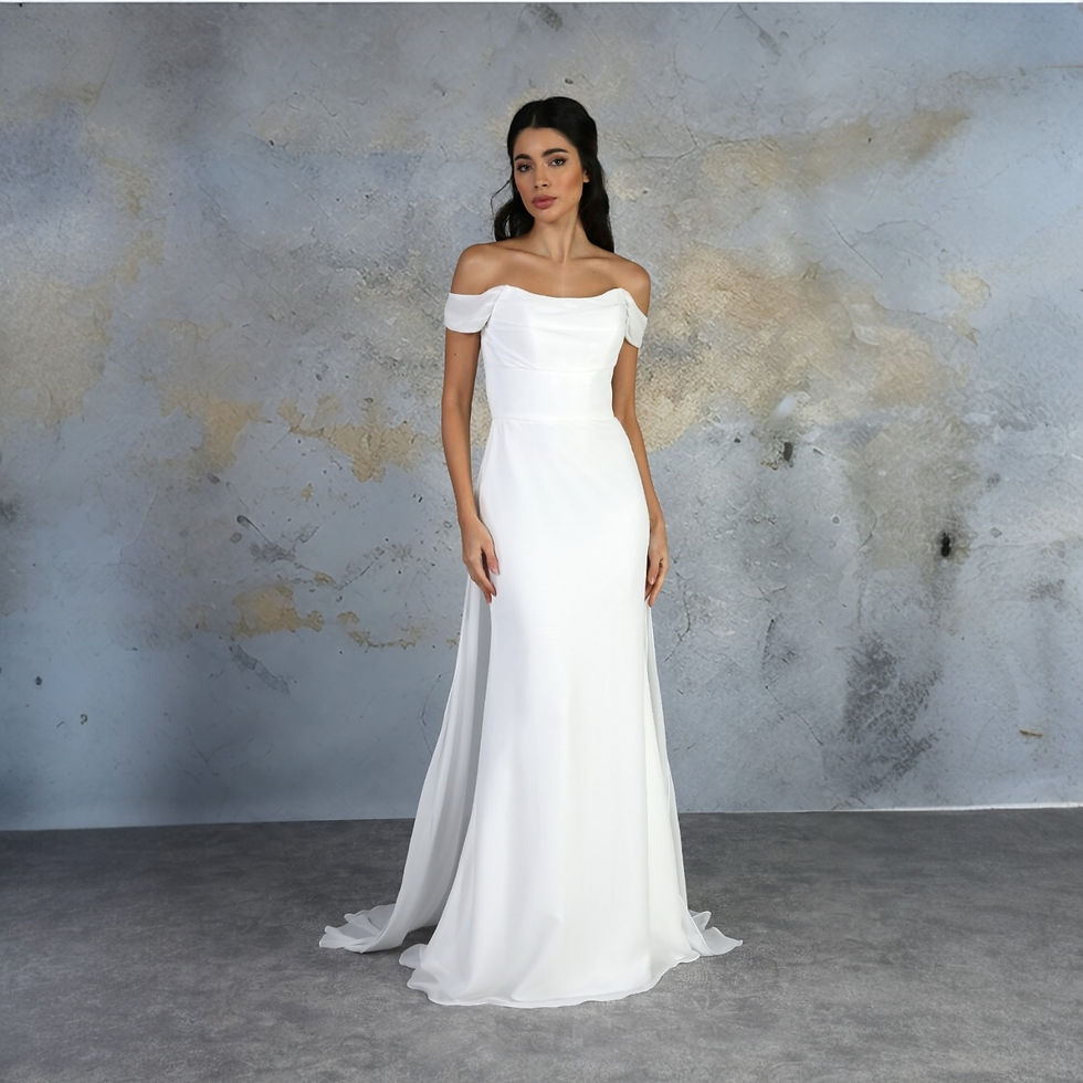 Off the shoulder chiffon wedding dress