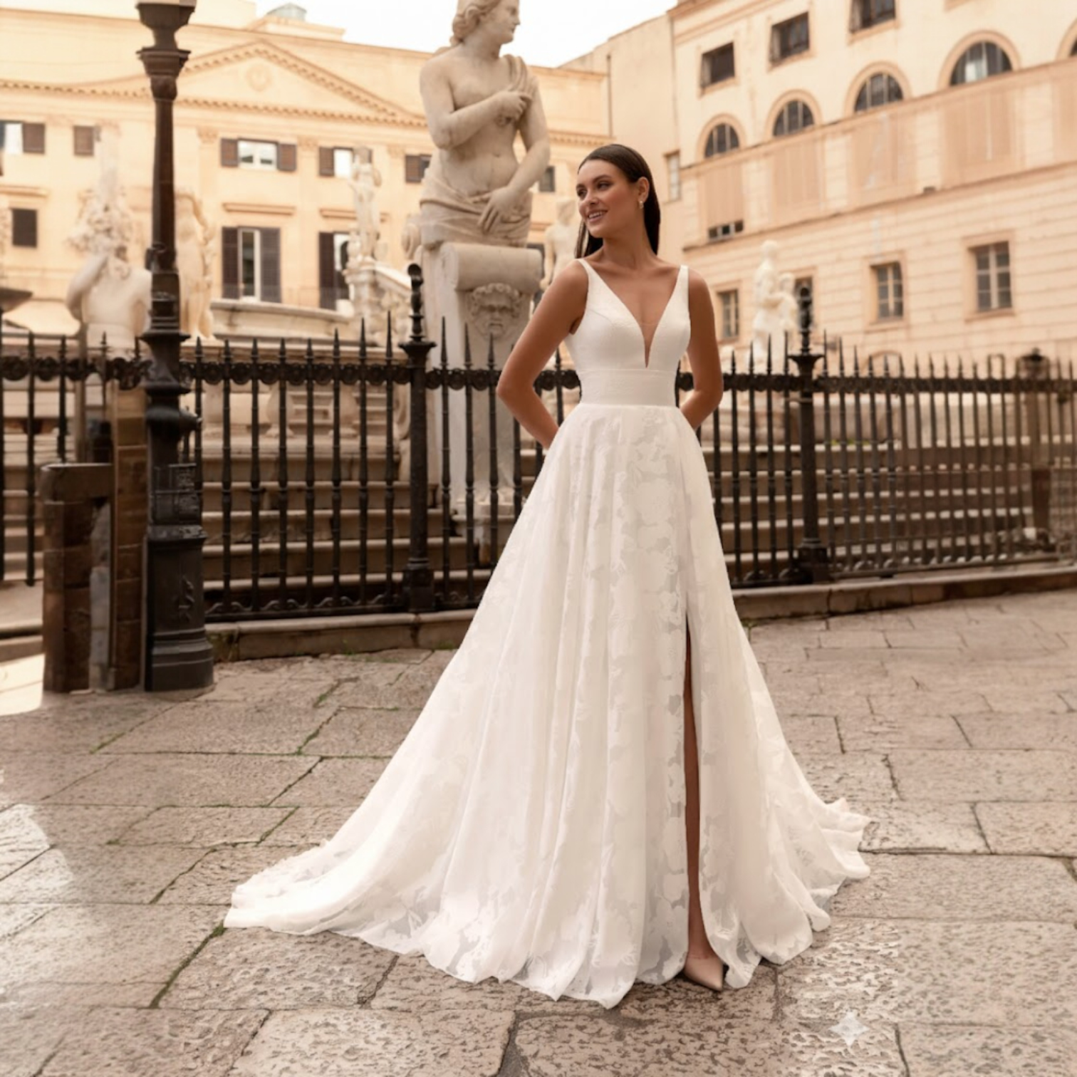 Style 8321 – Award-Winning Plunge Neck A-Line Wedding Dress