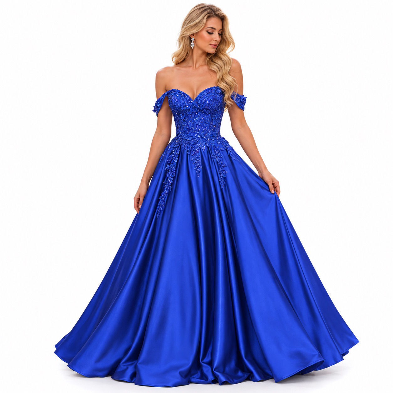 Royal - Satin Off-Shoulder Prom Dress