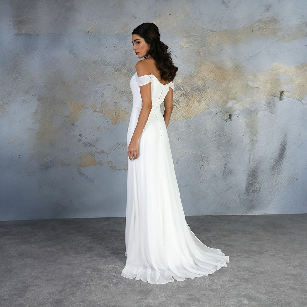 Thumbnail: Off the shoulder chiffon wedding dress