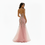 Thumbnail: Back view of the Elara Blush Pink Fitted Tulle Gown — figure-hugging mermaid silhouette with lace-up back, silver appliqué de