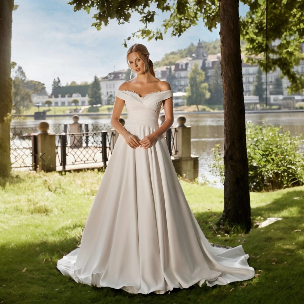 Off-the-shoulder Satin wedding dress with corset back