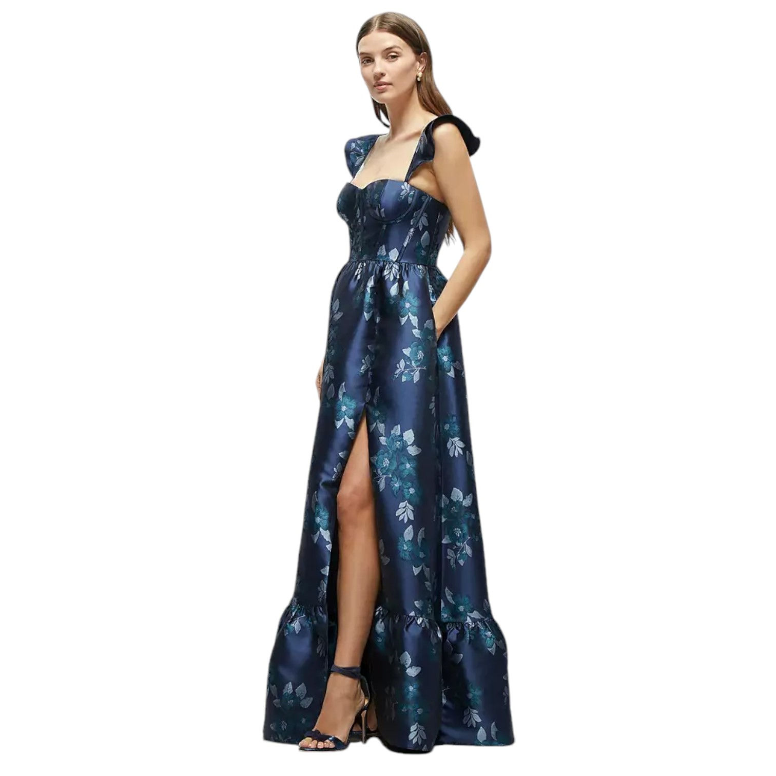 Dessy 3146 Bridesmaid Dress Midnight Navy damask side image