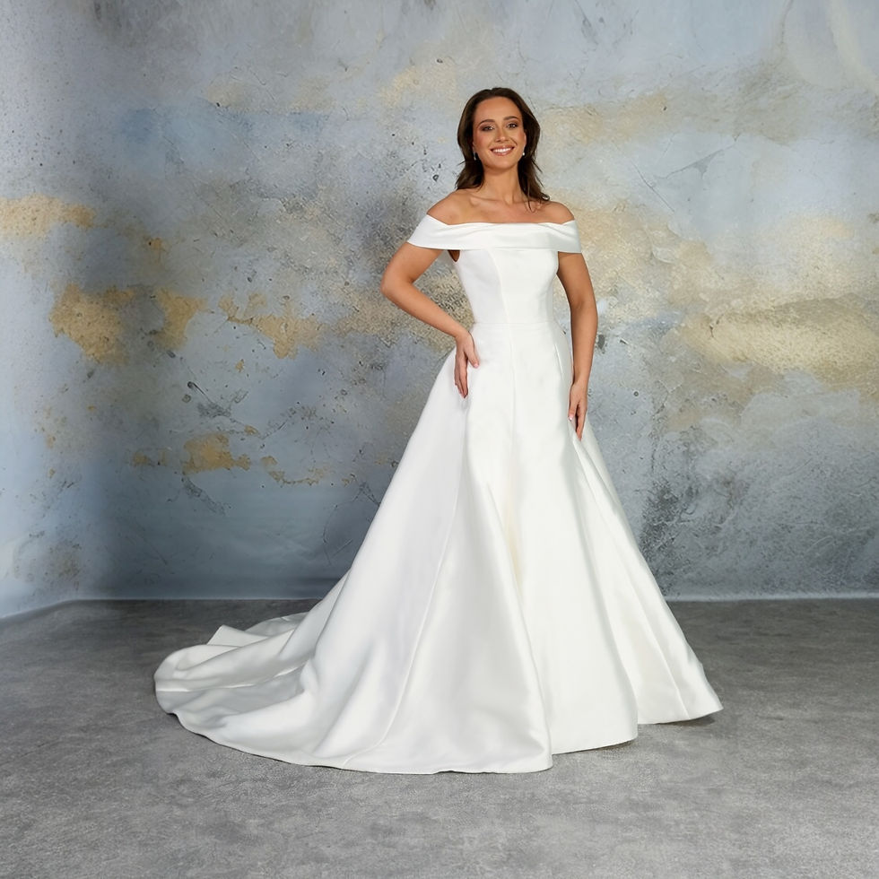 Off-the-shoulder Mikado A-line wedding dress