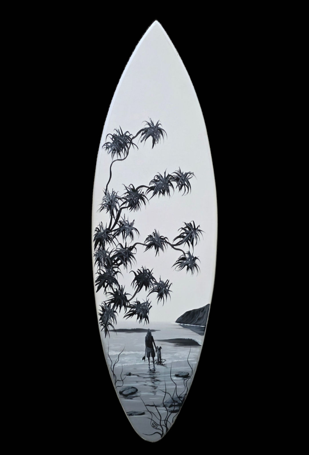 Surfer 82CM Dog upright black white Surfboard