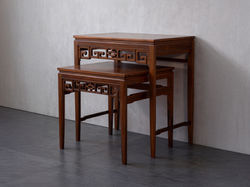 柚木萬字神桌側視