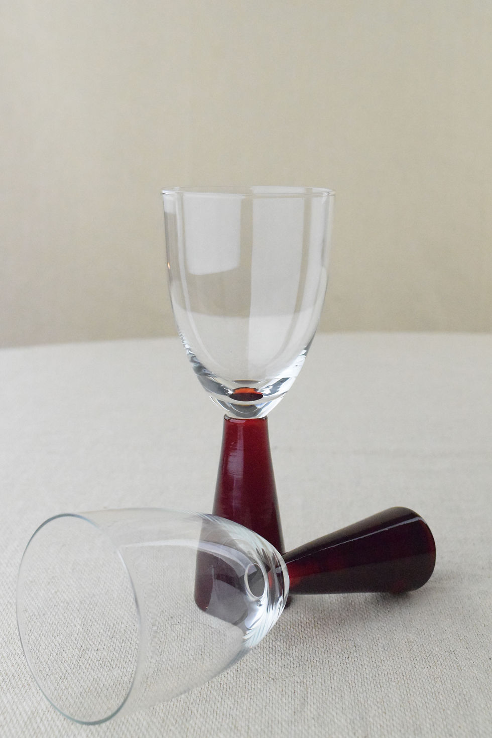 Pair of Red Tulip Wine Glasses