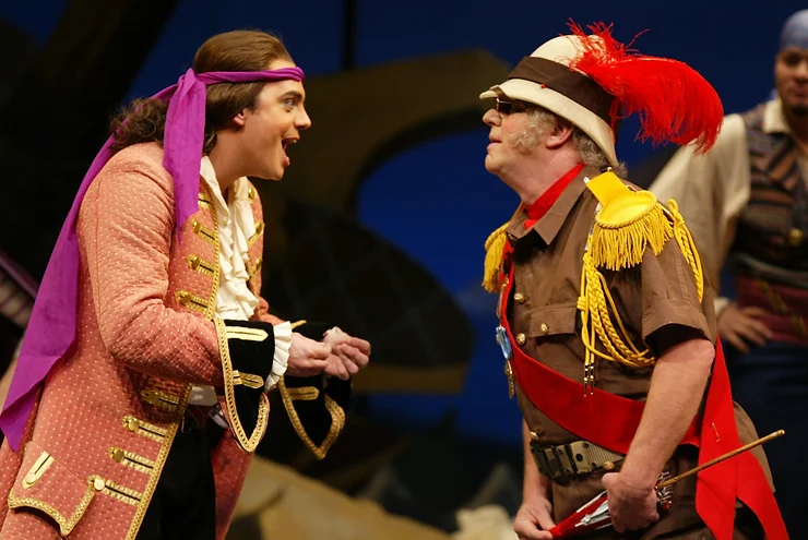 Left to right, Kyle Pfortmiller (Pirate King) and John Stephens (Major-General Stanley); Photo by Ellen Appel.