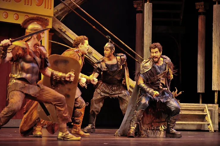 The Spartans & Athenians at war (Michael Mayes, Scott Scully, John Cabrali, and Seth Mease Carico; photo by Ellen Appel.