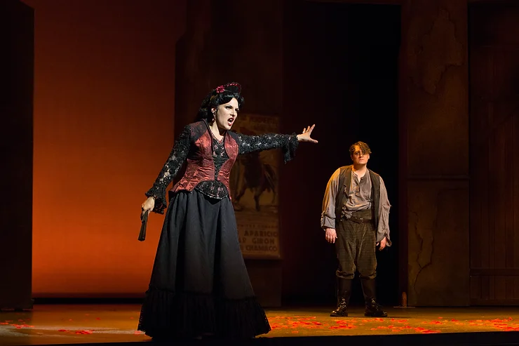 Audrey Babcock and Robert Watson in the thrilling climactic scene of Bizet's 'Carmen.' Photo by Marty Sohl.