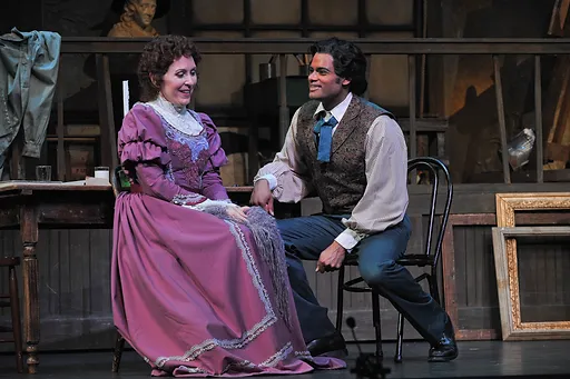 Love at first sight. Mary Dunleavy (Mimí) and Sean Panikkar (Rodolfo). Photo by Ellen Appel.