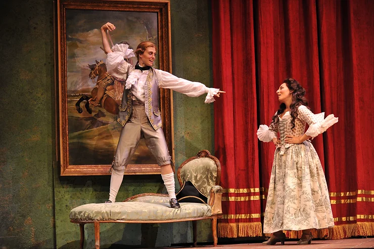 Wallis Giunta (Cherubino) and Andrea Carroll (Susanna) in FWO's 2012 Festival production of The Marriage of Figaro; photo by Ellen Appel.