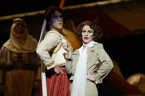 Ali (David Giuliano) and Isabella (Jennifer Dudley) at the site of a plane crash; photo by Ellen Appel.