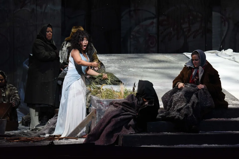 Talise Trevigne as Ophelia has gone mad and believes she is married to Hamlet; Fort Worth Opera.