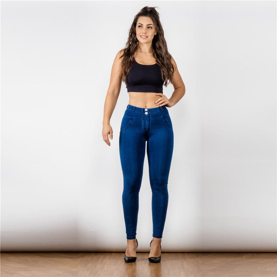 Thumbnail: Regular Mid Waist Dark Blue Denim