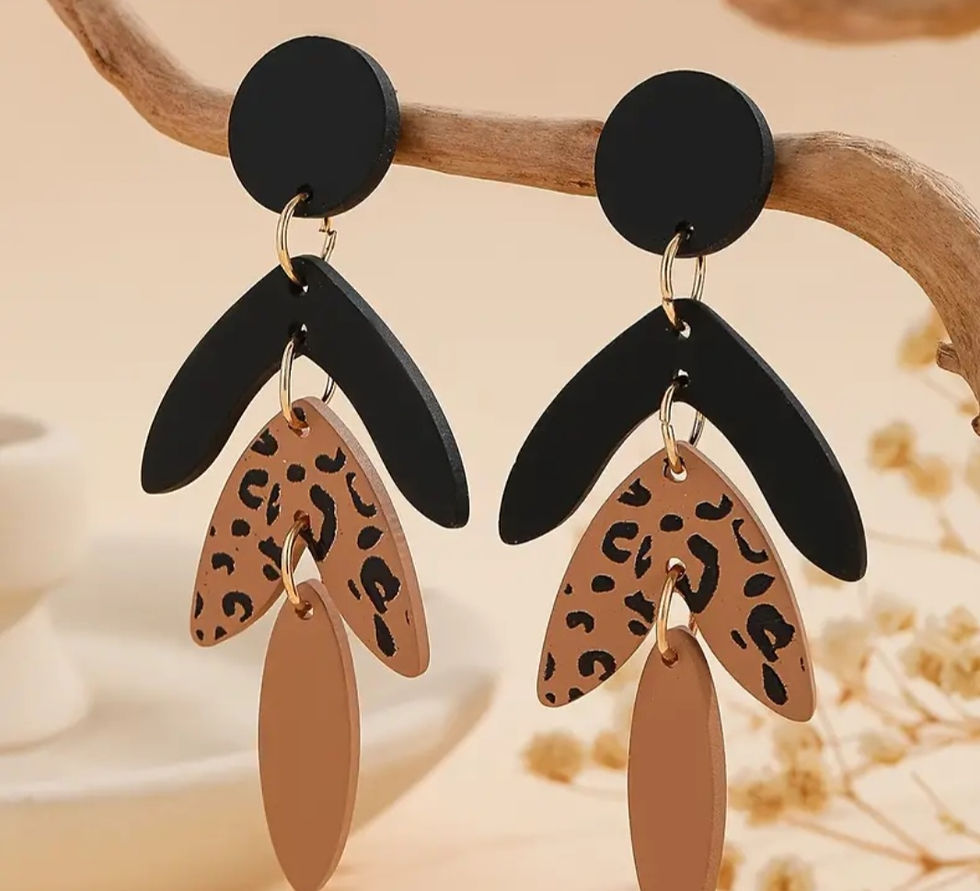 Thumbnail: Leopard print earings leaf shaped