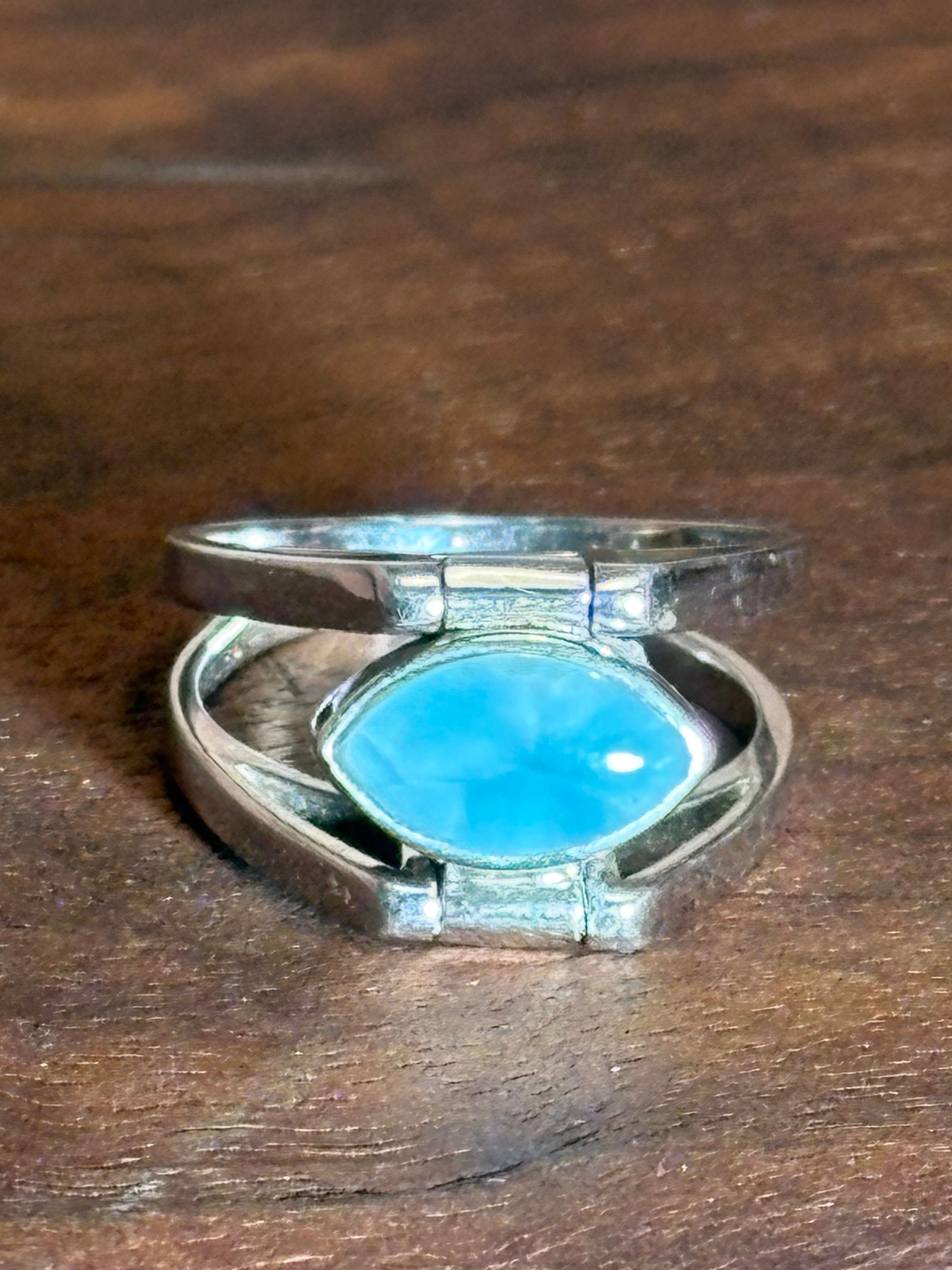 Sterling Silver Larimar and Amethyst Flip Reversible Ring Size 7