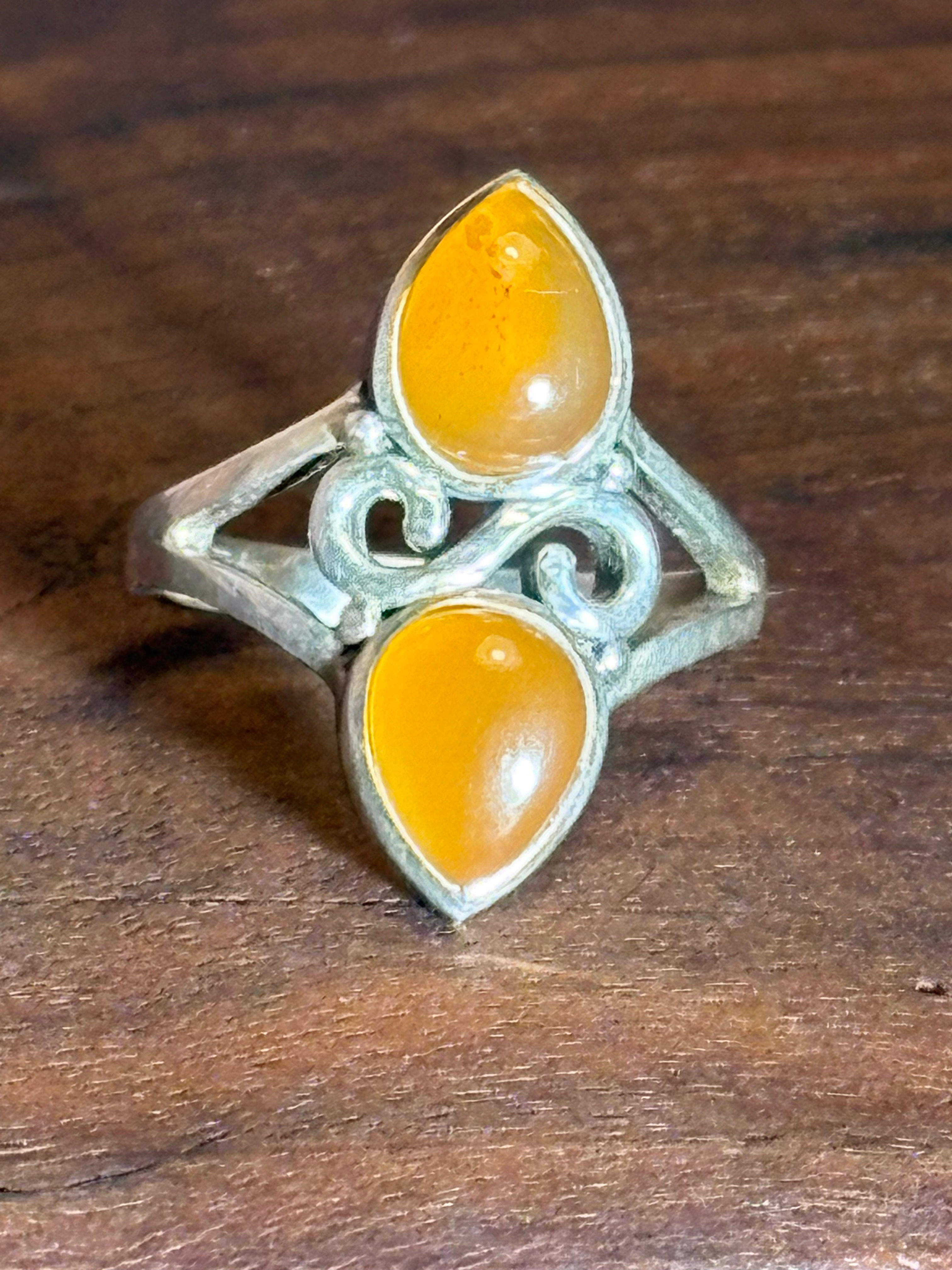 Sterling Silver Double Carnelian Ring Size 8