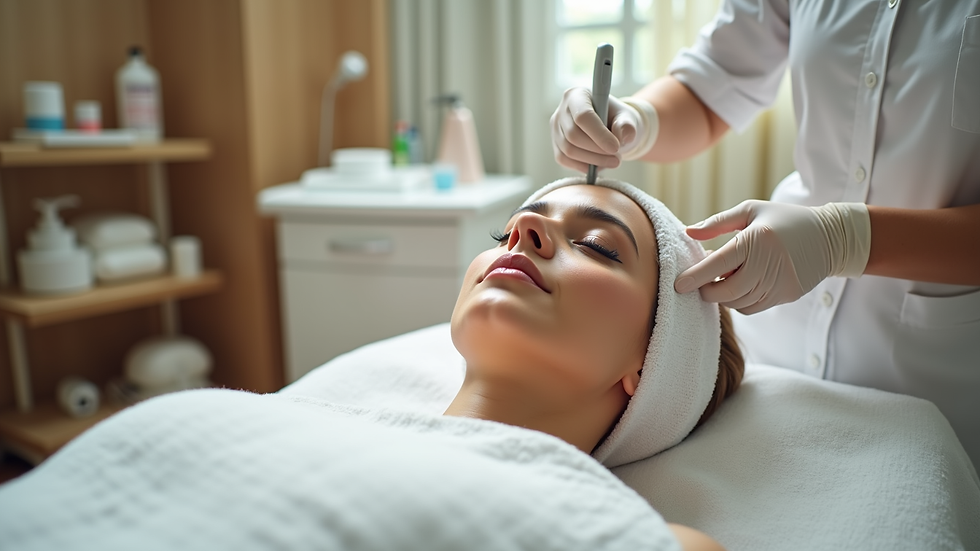 Eye-level view of a beauty salon treatment room with facial equipment