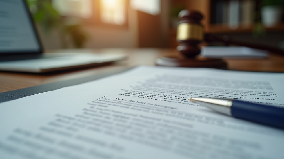 Eye-level view of a home office with a legal document on the desk