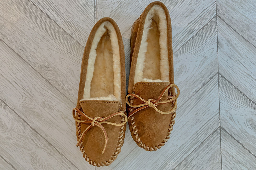 Thumbnail: Women genuine sheepskin moccasin slippers featuring classic rugged design, natural adjustable upper, and durable Outback sole