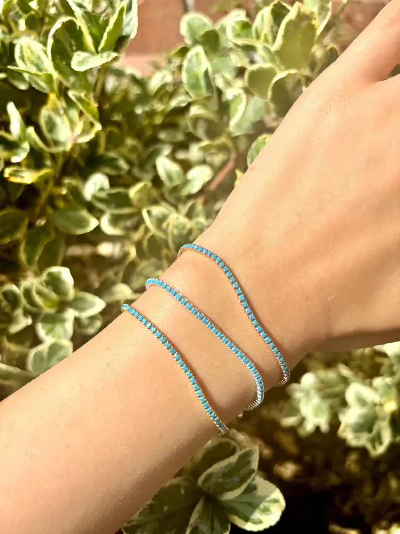 Thumbnail: 14k Gold Turquoise Tennis Bracelet