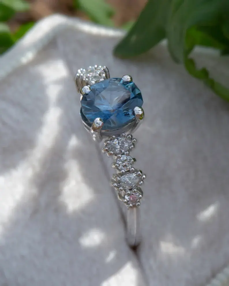 Montana Sapphire & Diamond Engagement Ring in 18K Gold