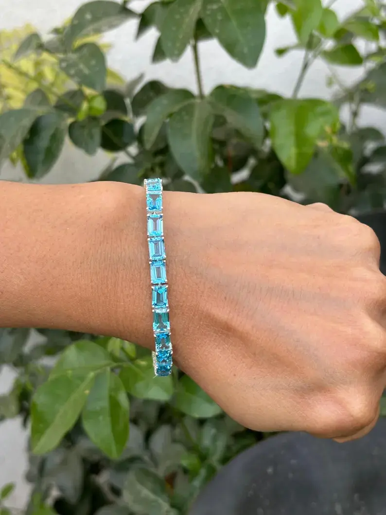 18K Solid Gold Topaz Tennis Bracelet