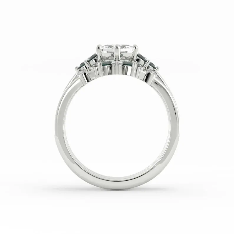 Thumbnail: Solid 18K Gold Hexagon Lab-Grown Diamond & Natural Sapphire Ring – Fine Jewelry Piece