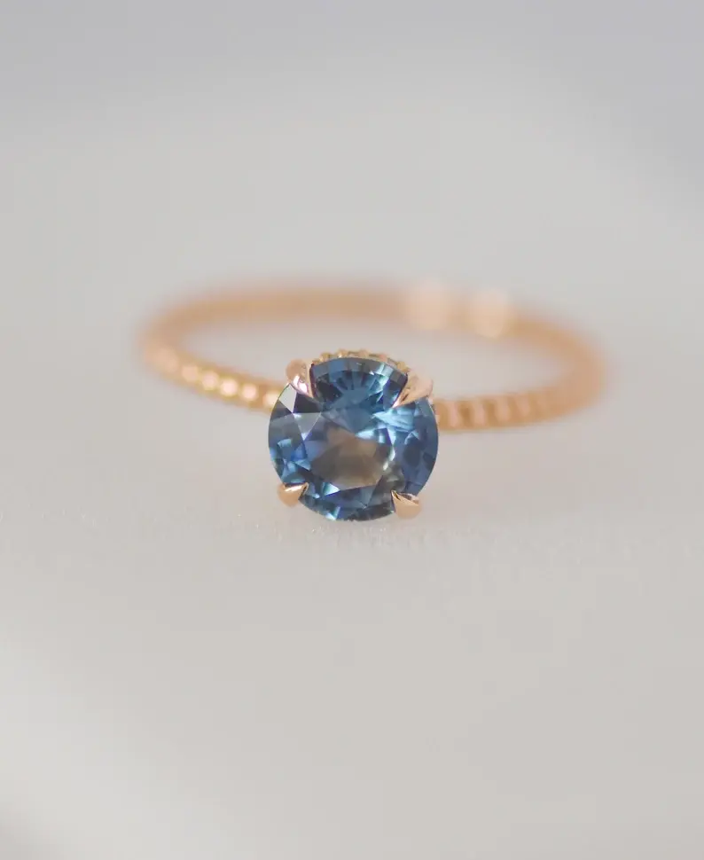 Thumbnail: Solid 18K Gold Pastel Blue Sapphire Diamond Ring – Romantic Engagement Gift