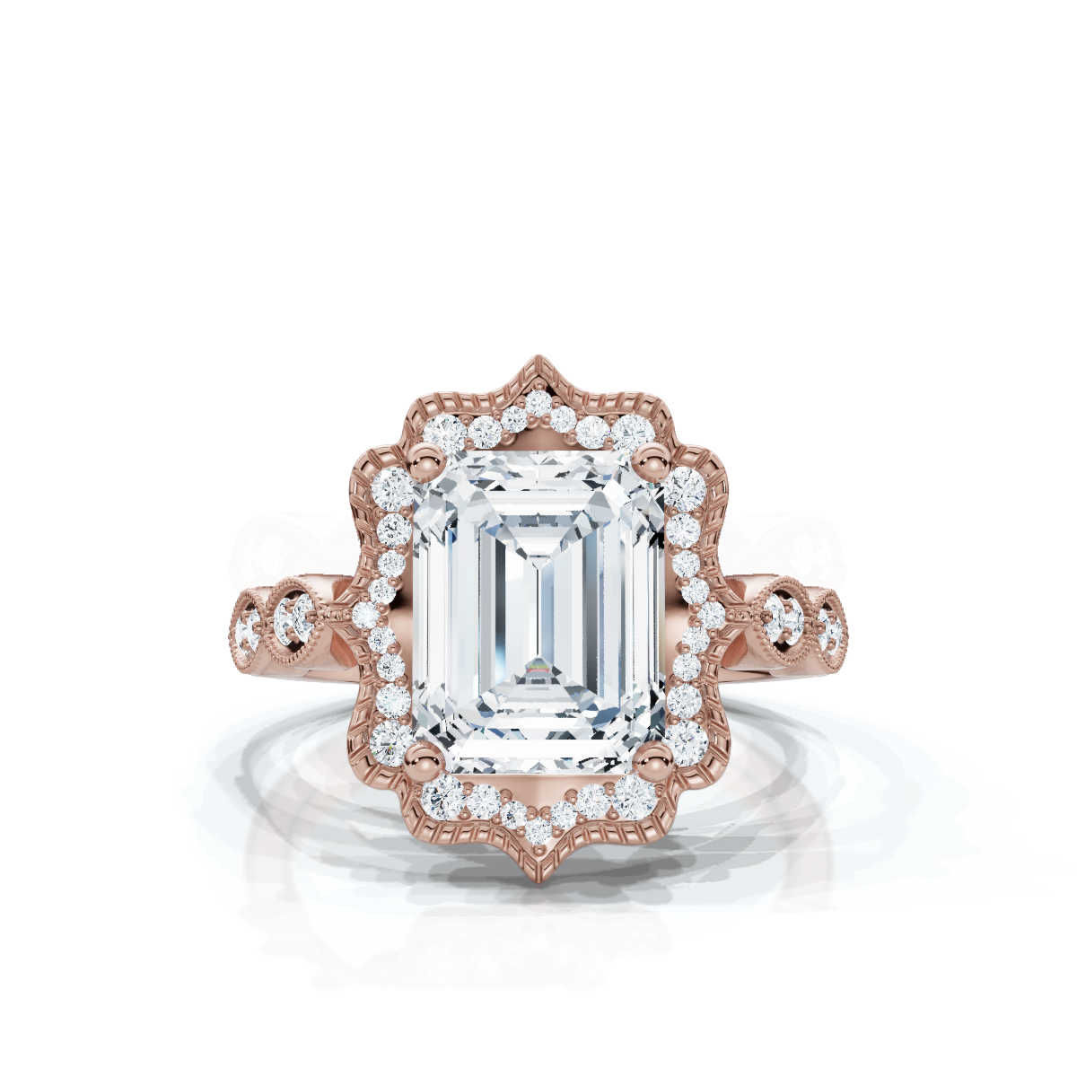 18K Rose Gold Emerald Cut Lab Grown Diamond Ring