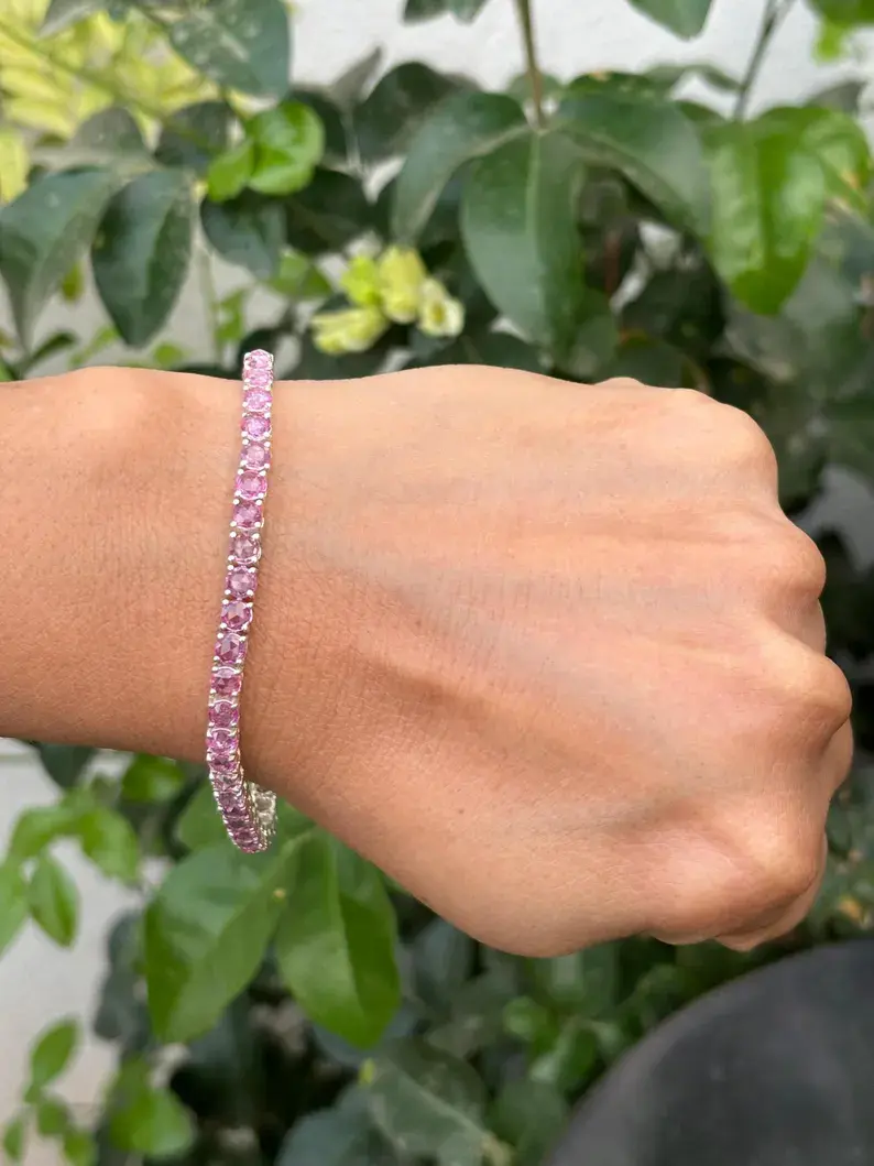 18K Solid Gold Pink Sapphire Tennis Bracelet